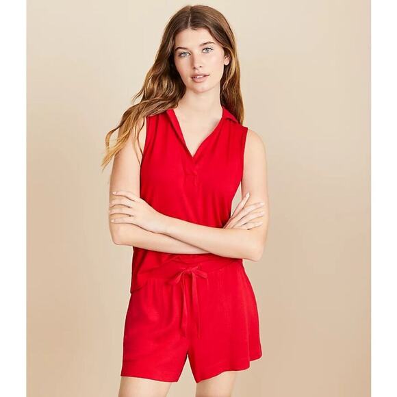 Lou & Grey Red Collared Split Neck Sleeveless Pullover Casual Top Size Medium - Picture 1 of 10